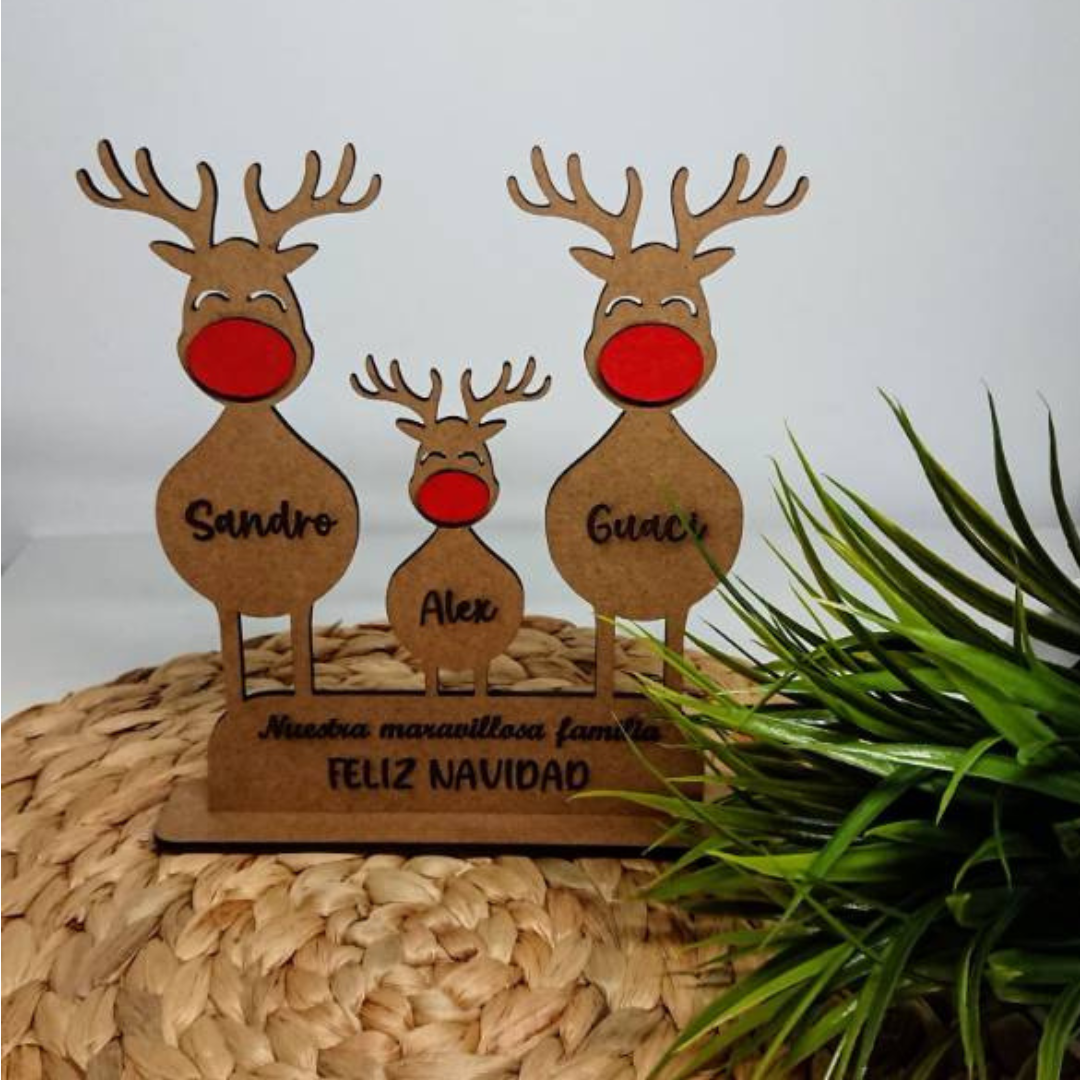 Familia de renos navideños personalizados