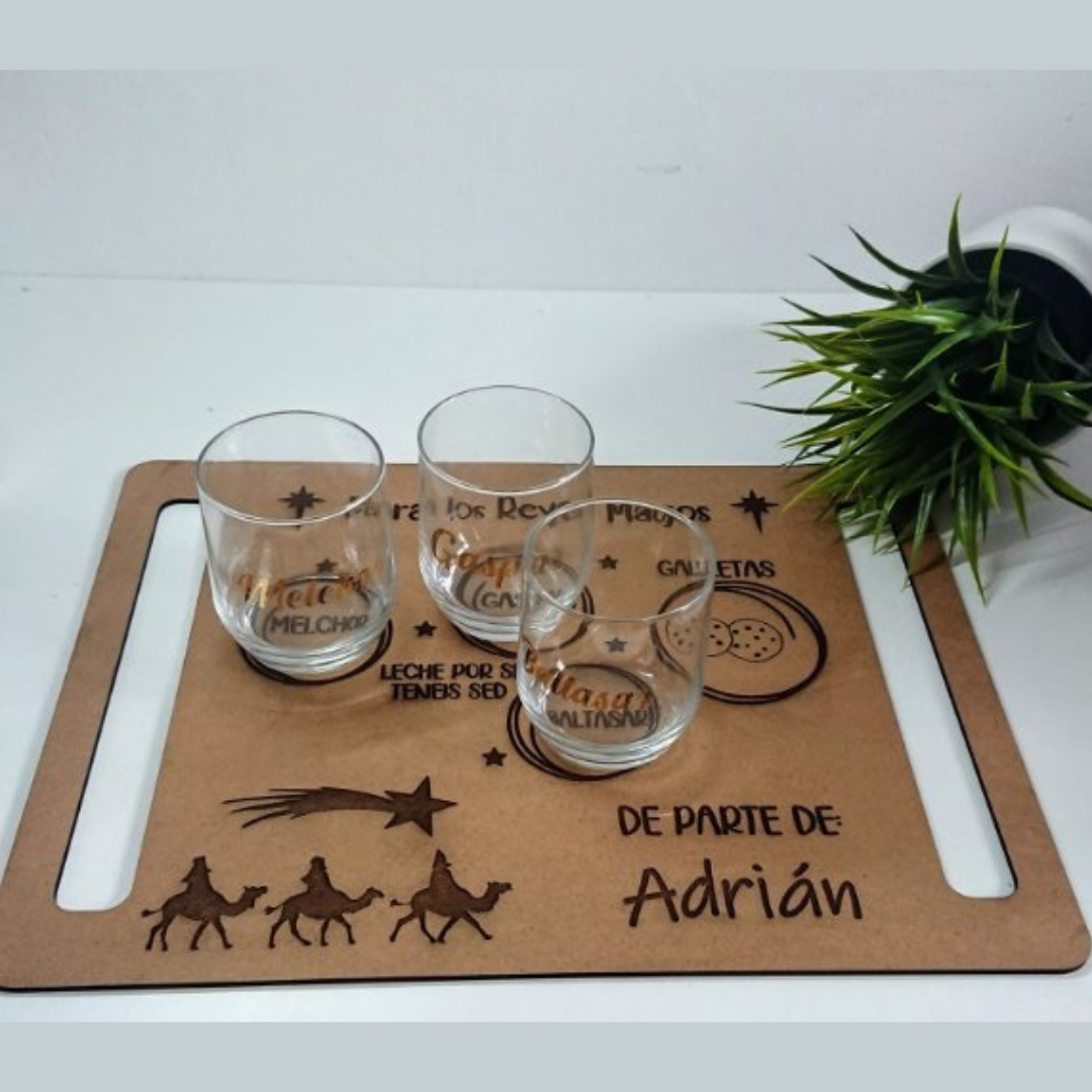 Pack bandeja Reyes Magos + vasos personalizados