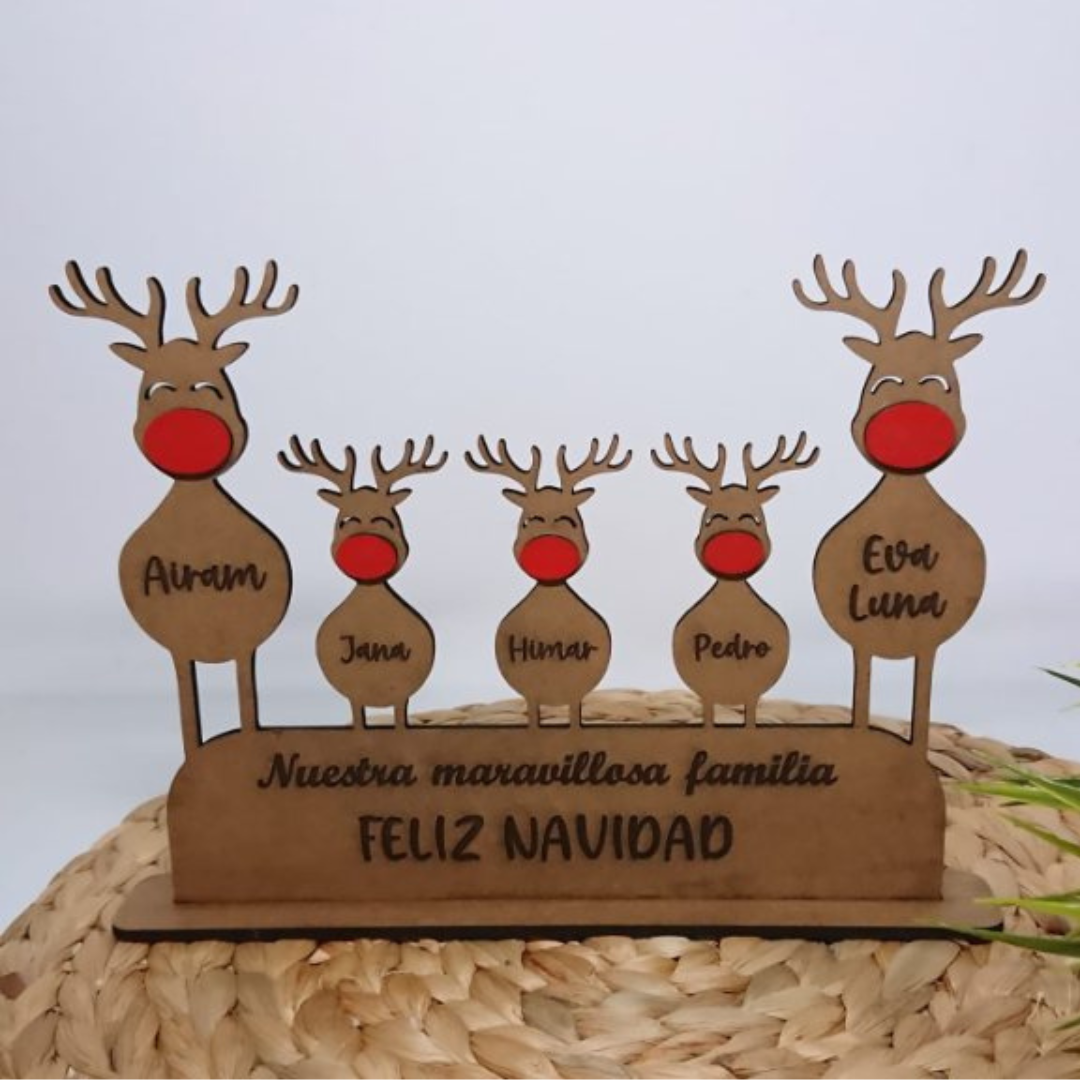 Familia de renos navideños personalizados