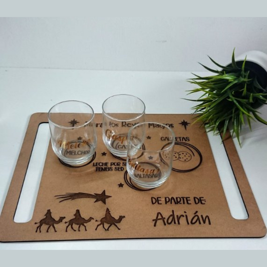Pack bandeja Reyes Magos + vasos personalizados