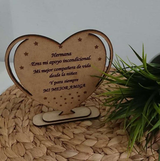 Placa de madera grabada corazón
